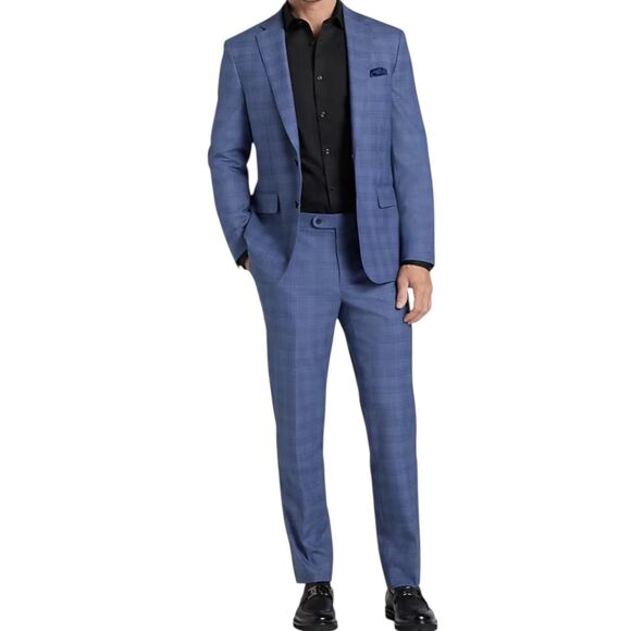 Mario Casas Suit Mens 54 Wool Blue Plaid Blazer Pants Set Super 200s Italy - Picture 14 of 14